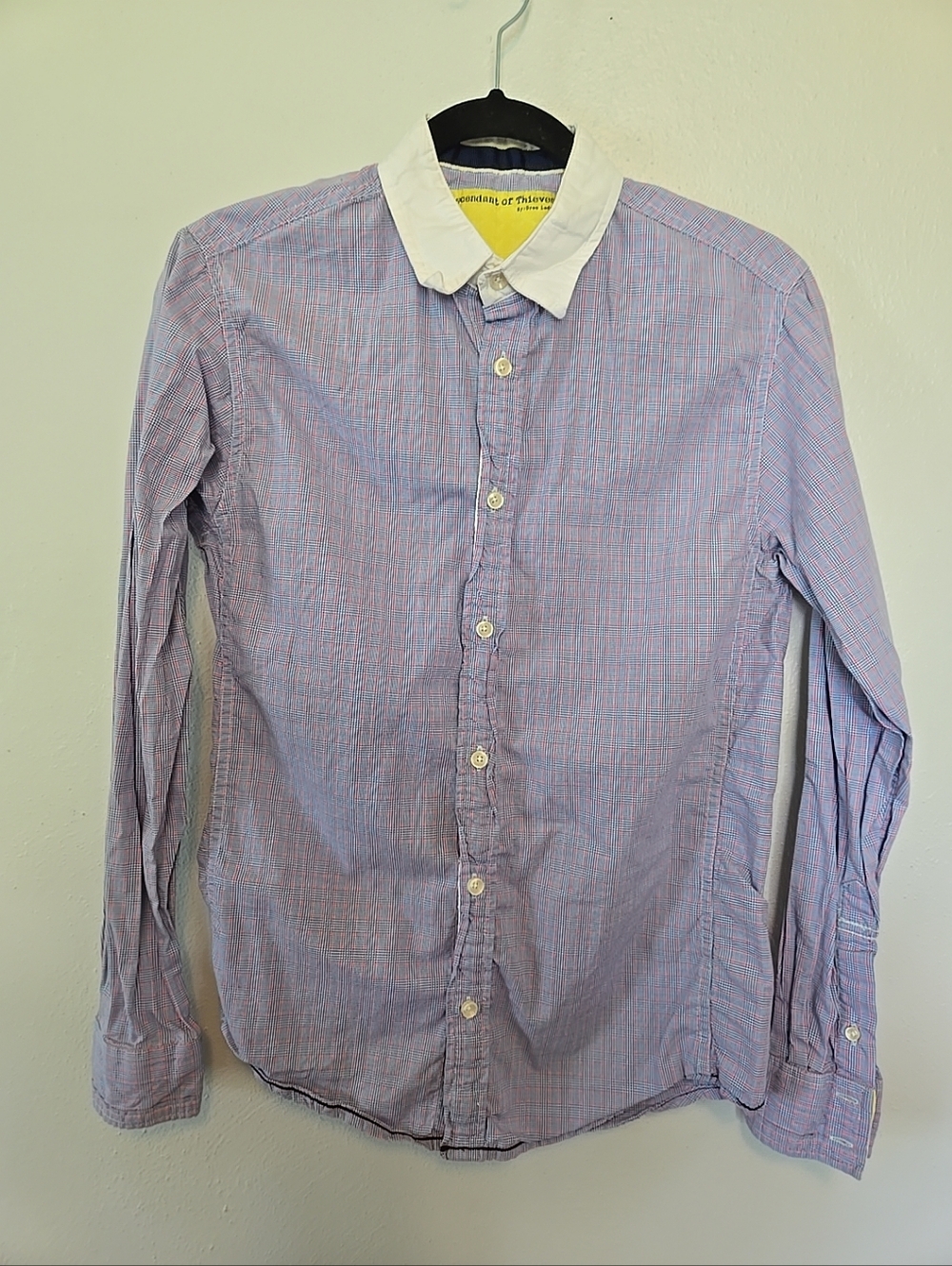 Descendant of Thieves Men's Button Down Long Sleeve Shirt Blue Plaid S